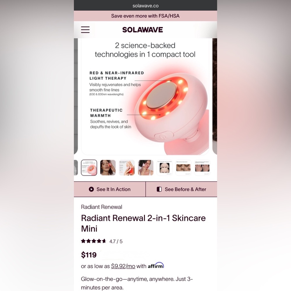 SOLAWAVE Radiant Renewal 3-in-1 Skincare Device - Pink NIB